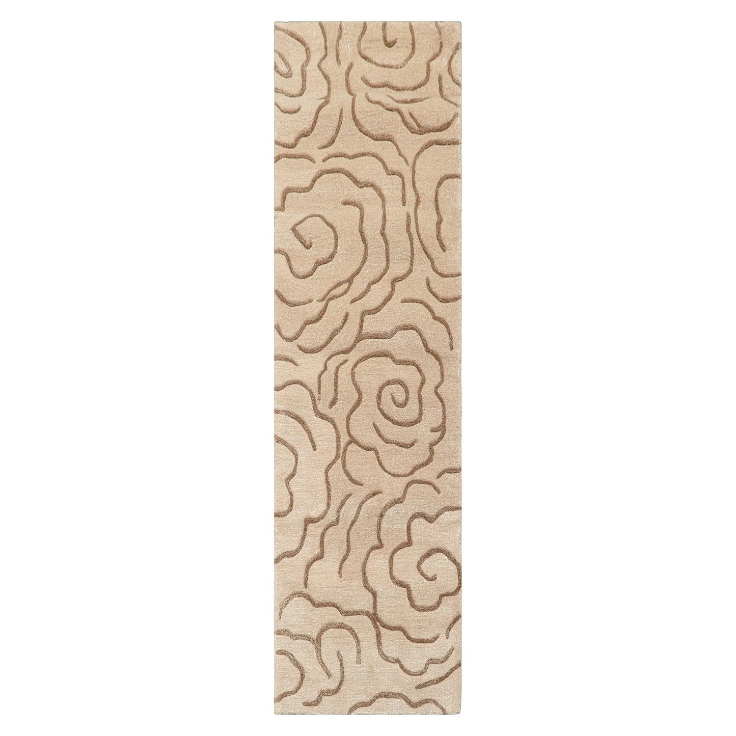 LoomBloom Multi Size Tan Hand Tufted Transitional Floral Wool and Faux Silk Oriental Area Rug-1