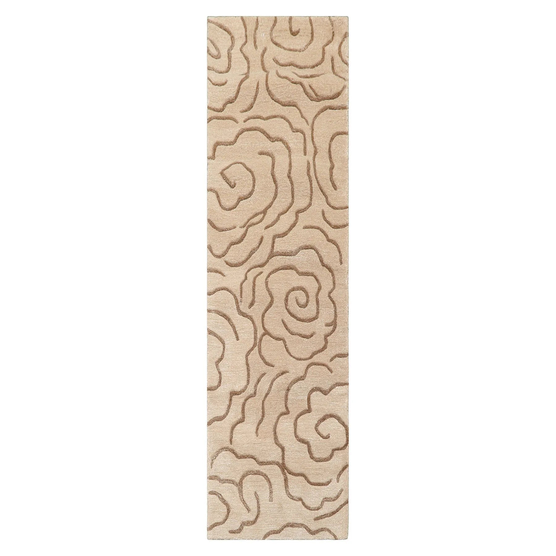 LoomBloom Multi Size Tan Hand Tufted Transitional Floral Wool and Faux Silk Oriental Area Rug-1