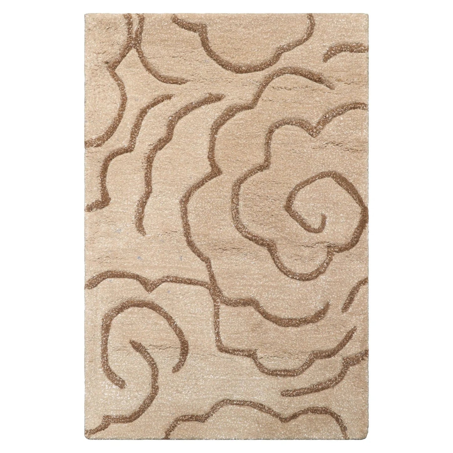 LoomBloom Multi Size Tan Hand Tufted Transitional Floral Wool and Faux Silk Oriental Area Rug-2