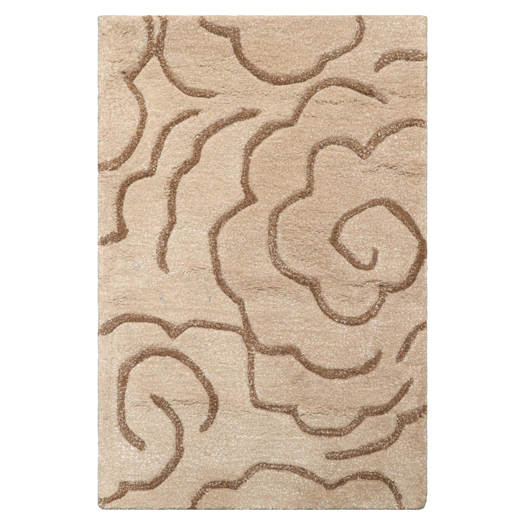 LoomBloom Multi Size Tan Hand Tufted Transitional Floral Wool and Faux Silk Oriental Area Rug-2