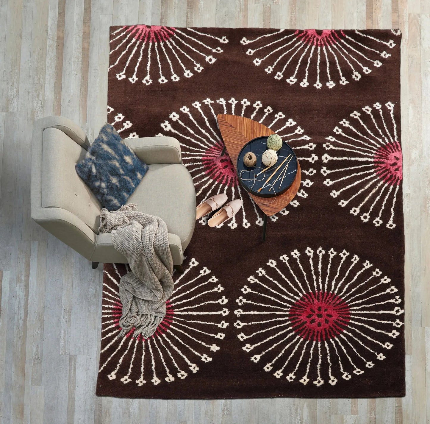 LoomBloom Multi Size Brown Hand Tufted Transitional Floral Wool and Faux Silk Oriental Area Rug-0