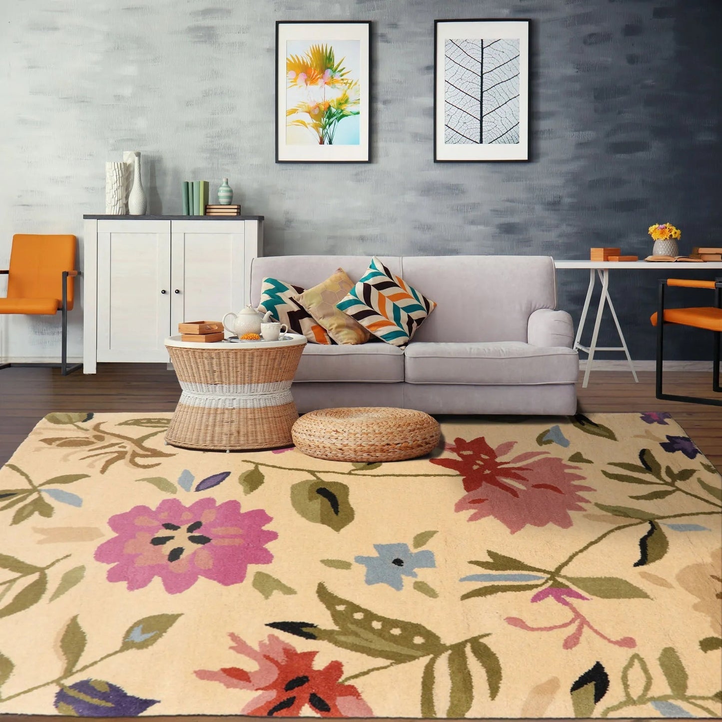 LoomBloom Multi Size Light Gold Hand Tufted Contemporary Floral Wool Oriental Area Rug-0