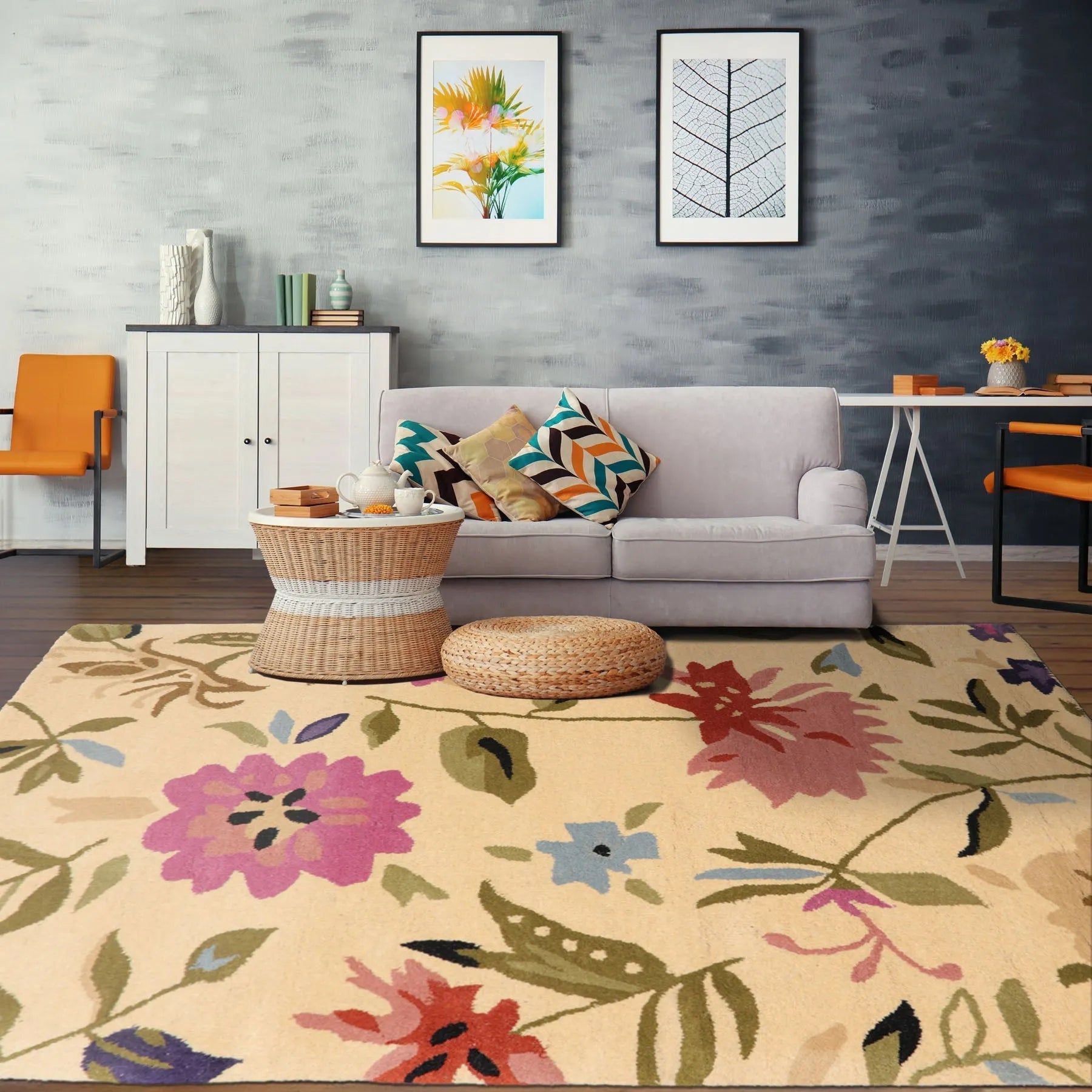 LoomBloom Multi Size Light Gold Hand Tufted Contemporary Floral Wool Oriental Area Rug-0