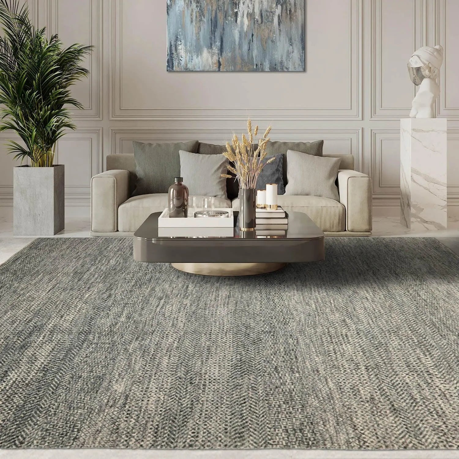 LoomBloom 8'1''x10'2" Ivory Hand Knotted Contemporary Geometric Wool Oriental Area Rug-0