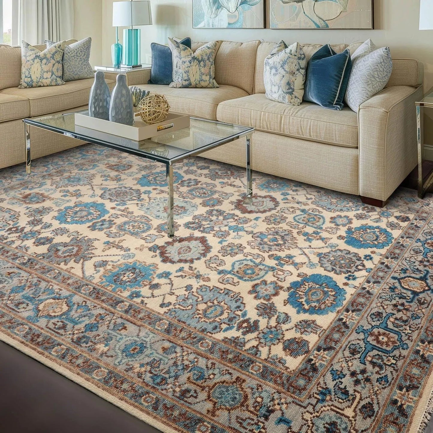 LoomBloom Multi Size Beige Hand Knotted Arts & Crafts/Mission Oushak Wool Oriental Area Rug-2