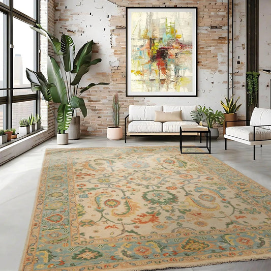LoomBloom Multi Size Beige Hand Knotted Arts & Crafts/Mission Oushak Wool Oriental Rug-0