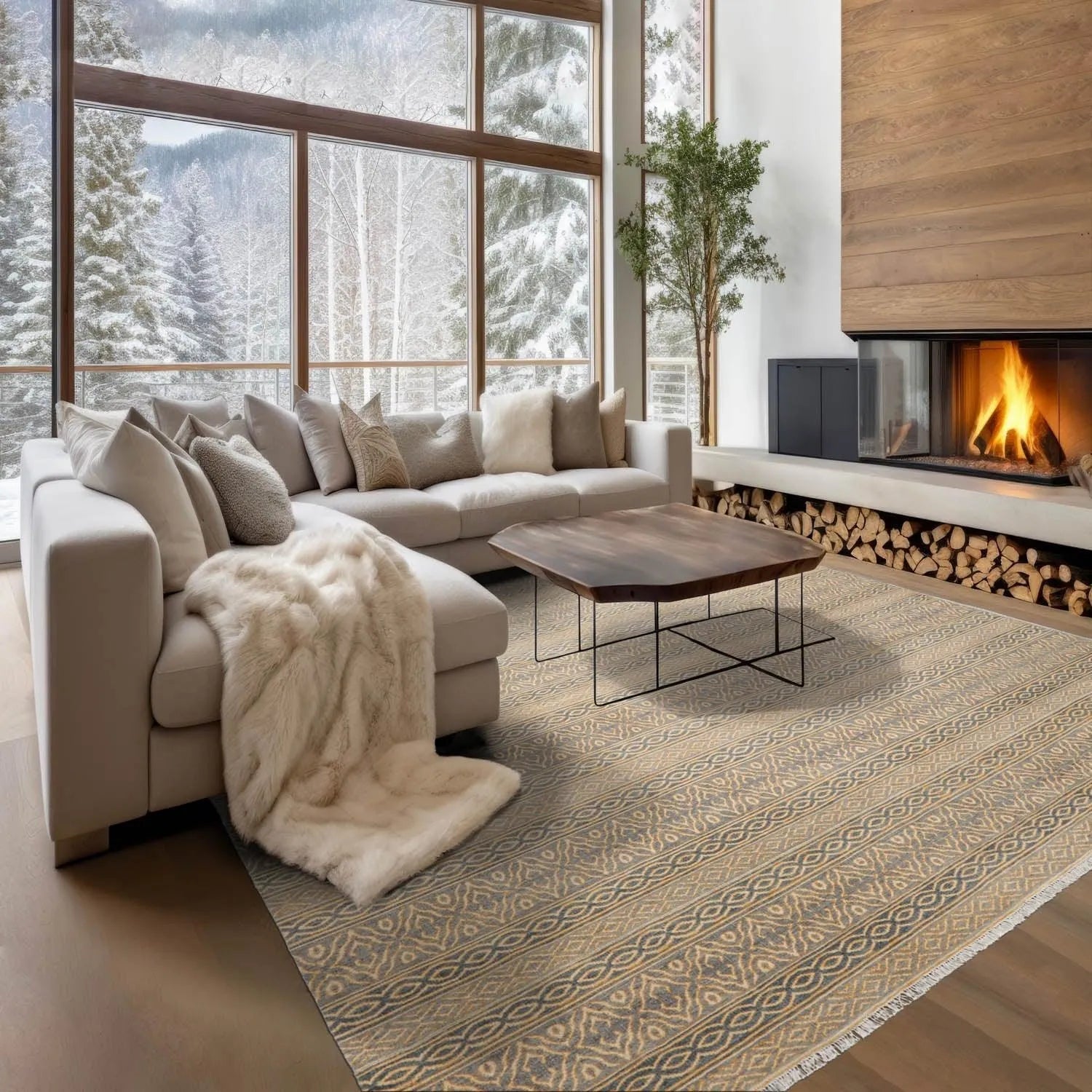 LoomBloom 8'x10' Beige Hand Knotted Contemporary Tibetan High End Designer 250 KPSI  Wool Oriental Area Rug-0