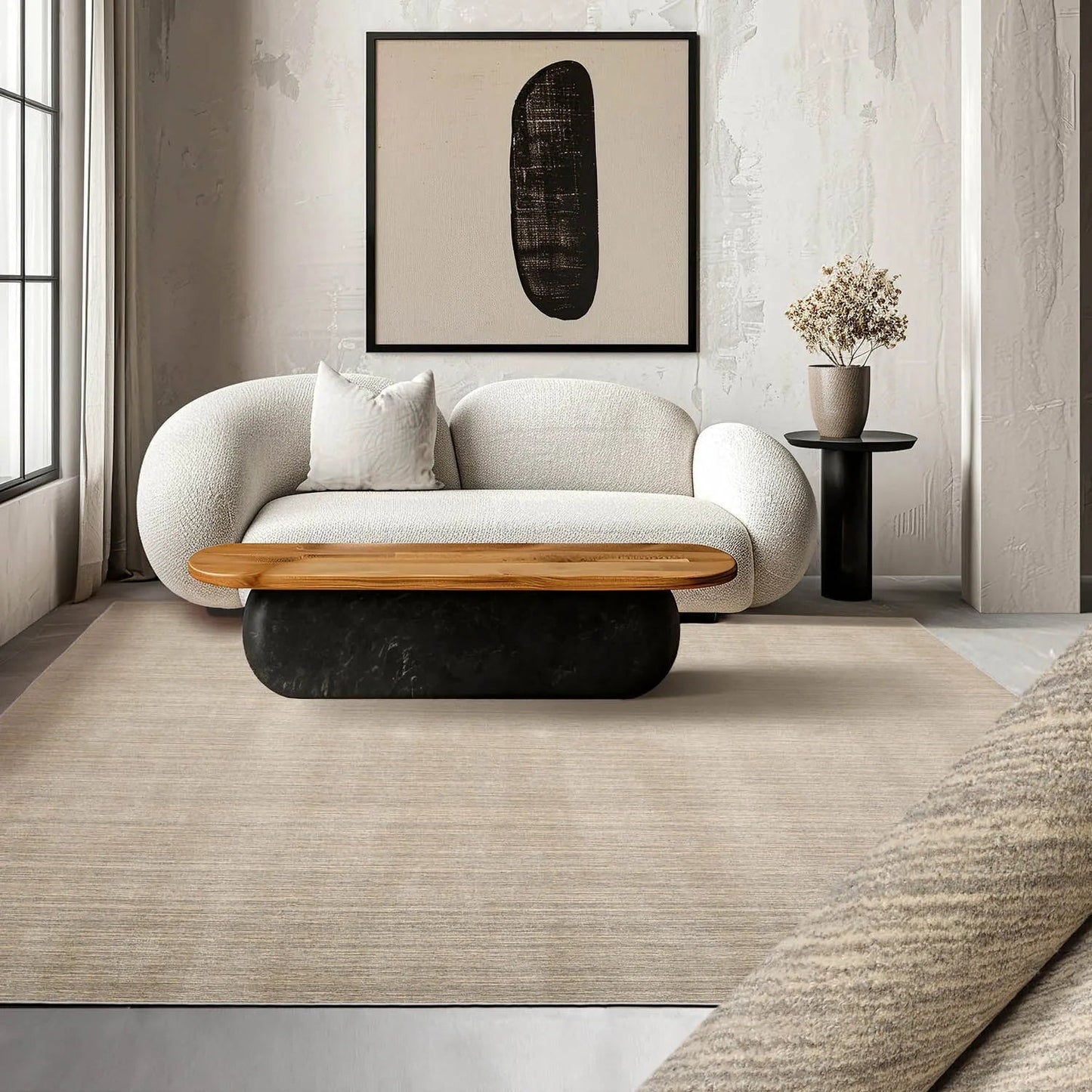LoomBloom Multi Sizes Beige Hand Woven Contemporary Textured New Zealand Wool Oriental Area Rug-0
