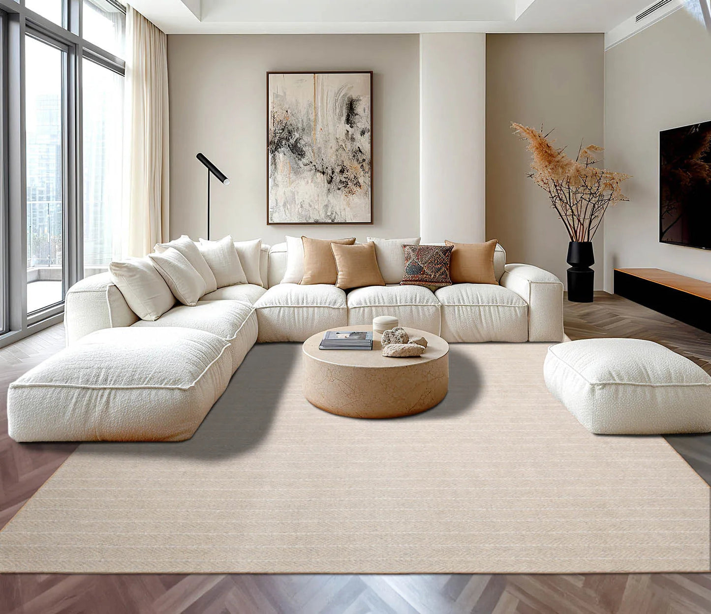 LoomBloom Multi Size Beige Hand Tufted Contemporary Berber Herringbone New Zealand Wool Oriental Area Rug-2