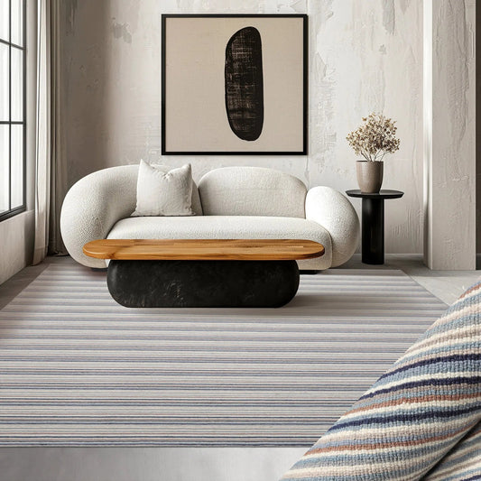 LoomBloom Multi Sizes Ivory Hand Tufted Contemporary  Striped New Zealand Wool Oriental Area Rug-0