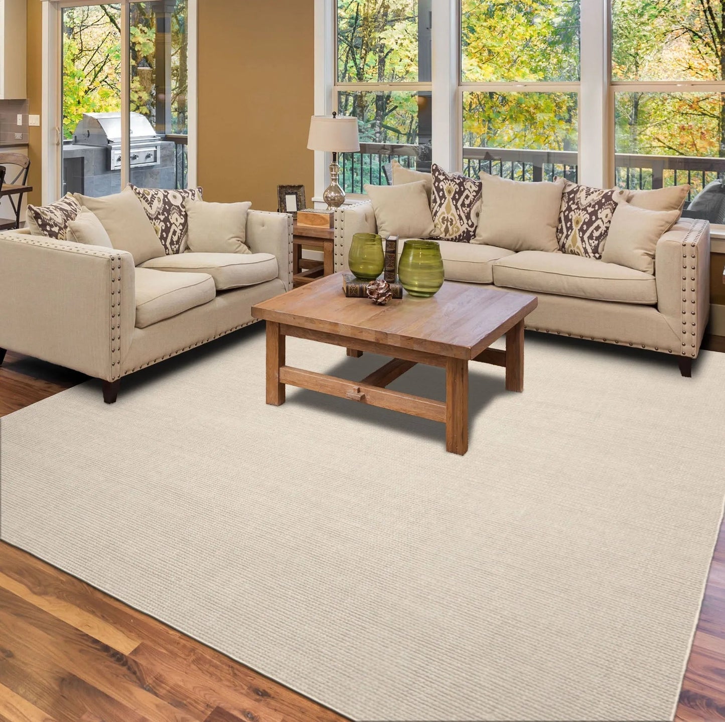 LoomBloom Multi Size Beige Hand Tufted Contemporary Textured Ribbed New Zealand Wool  Oriental Area Rug-1