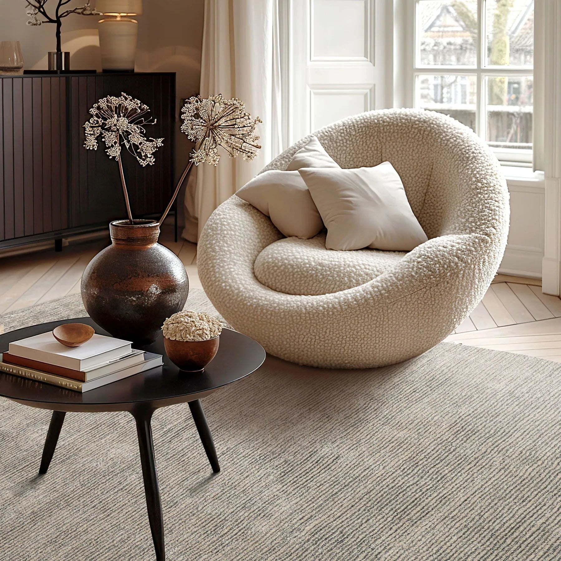LoomBloom Multi Size Beige Hand Tufted Contemporary Textured Ribbed New Zealand Wool  Oriental Area Rug-0