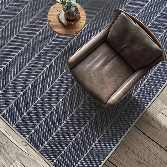 LoomBloom Multi Size Navy Hand Woven Contemporary Herringbone Flatweave New Zealand Wool  Oriental Area Rug-0