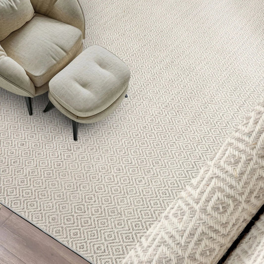 LoomBloom Multi Size Ivory Hand Woven Contemporary Geometric Flatweave New Zealand Wool  Oriental Area Rug-0