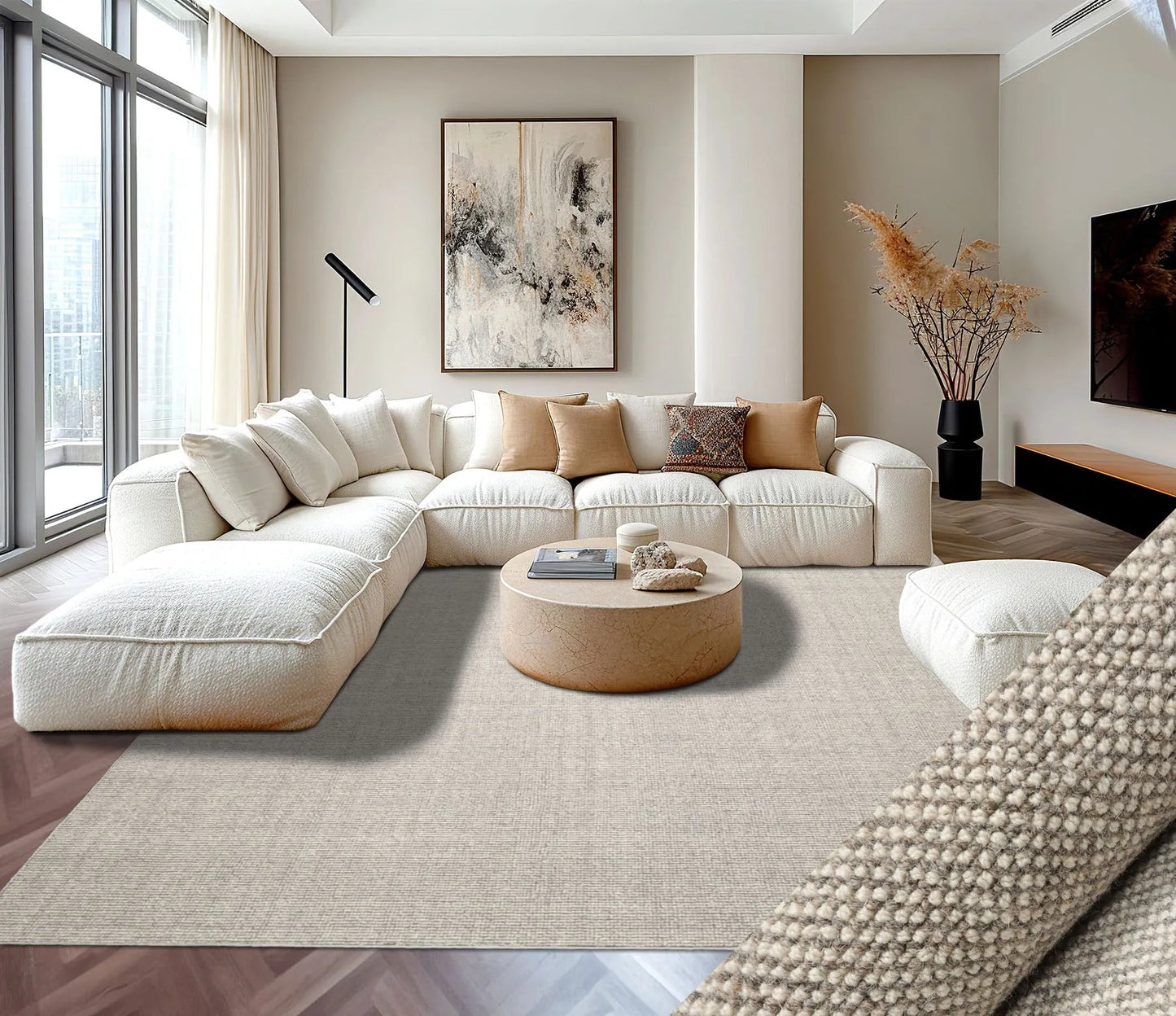 LoomBloom Multi Size Ivory Hand Tufted Textured Modern  Berber New Zealand Wool Oriental Area Rug-1