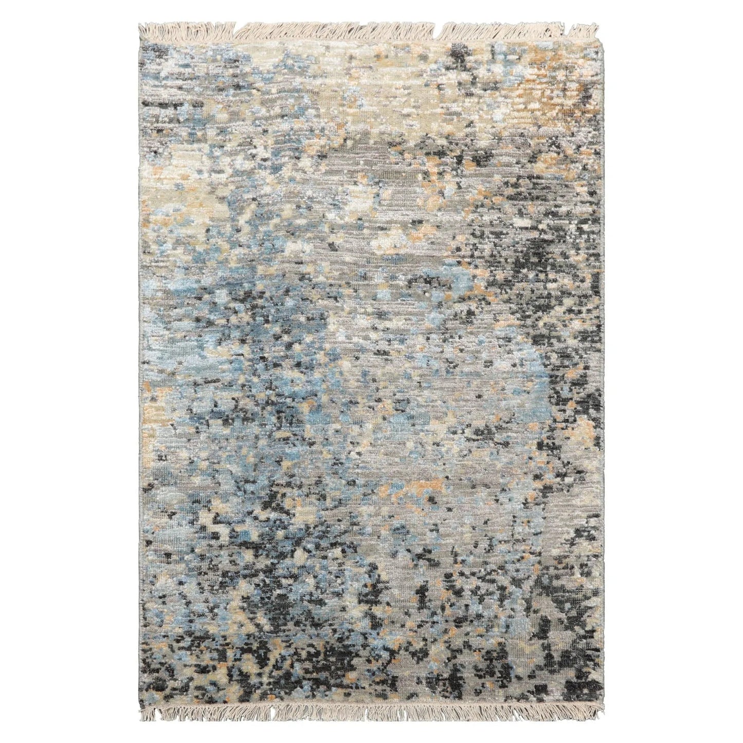 2'x3' Gray Hand Knotted Tibetan Modern Abstract Wool and Bamboo Silk Oriental Area Rug-0