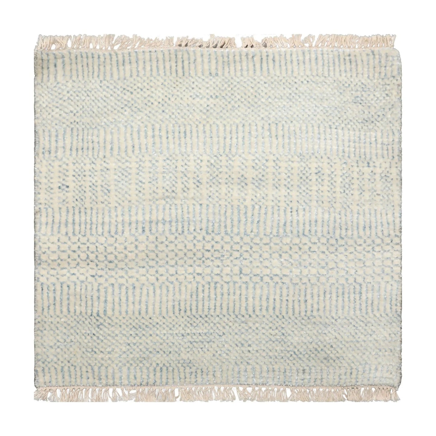 2'x2' Ivory Hand KnottedTibetan Modern  Wool and Bamboo Silk Oriental Area Rug-0