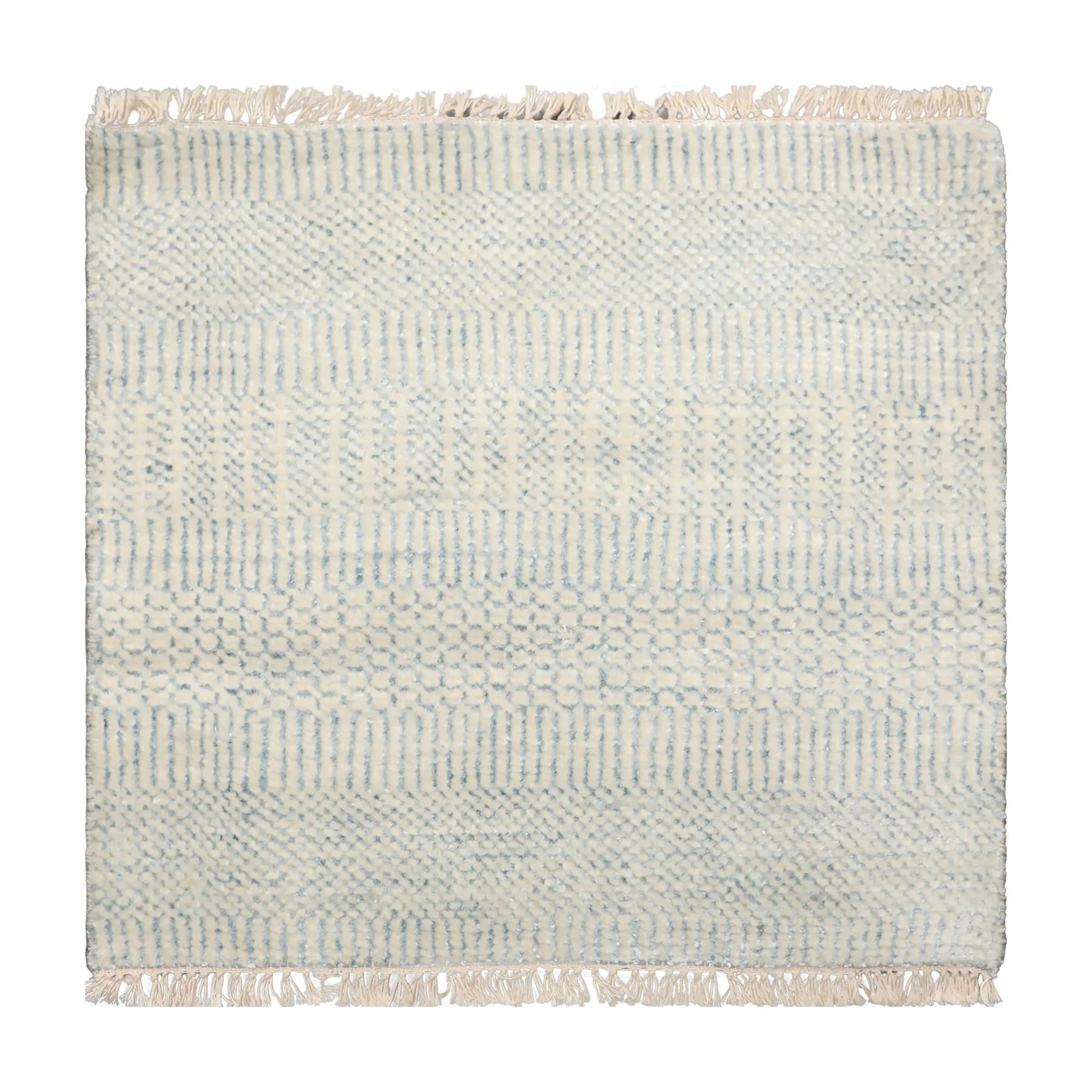 2'x2' Ivory Hand KnottedTibetan Modern  Wool and Bamboo Silk Oriental Area Rug-0