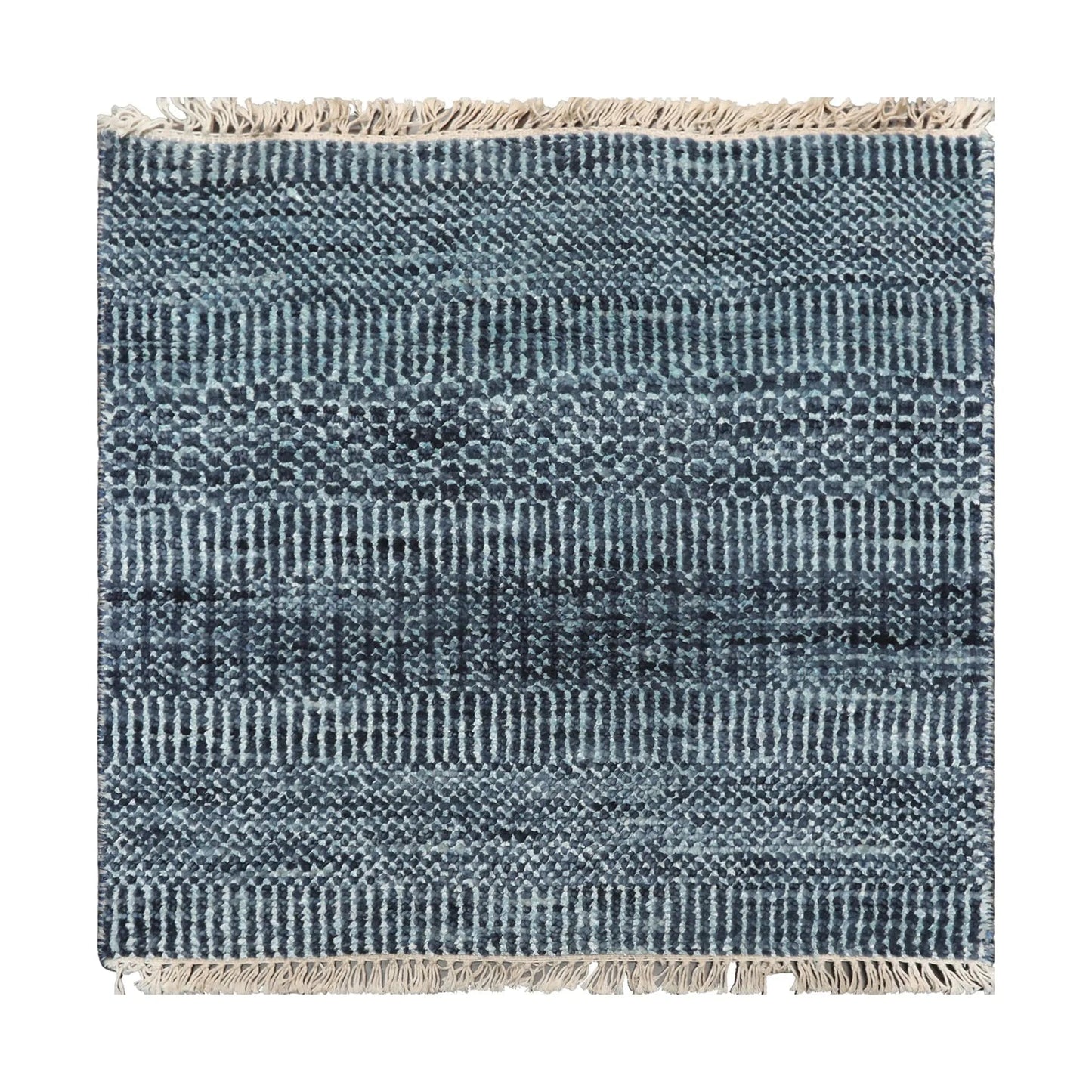 2'x2' Blue Hand Knotted Tibetan Modern Wool and Bamboo Silk Oriental Area Rug-0