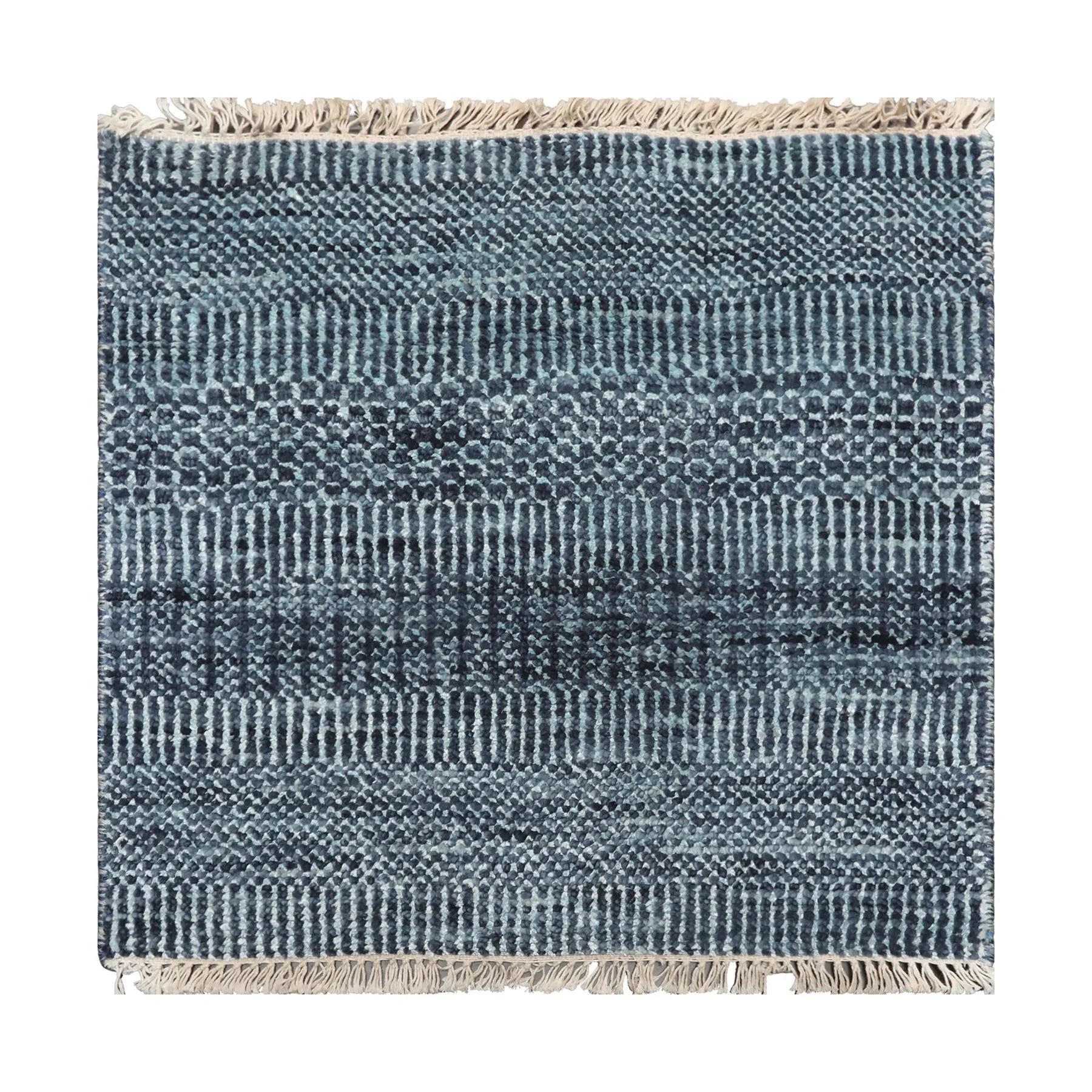 2'x2' Blue Hand Knotted Tibetan Modern Wool and Bamboo Silk Oriental Area Rug-0