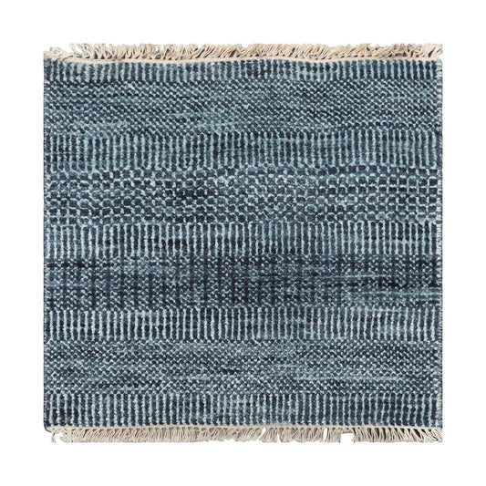 2'x2' Blue Hand Knotted Tibetan Modern Wool and Bamboo Silk Oriental Area Rug-0