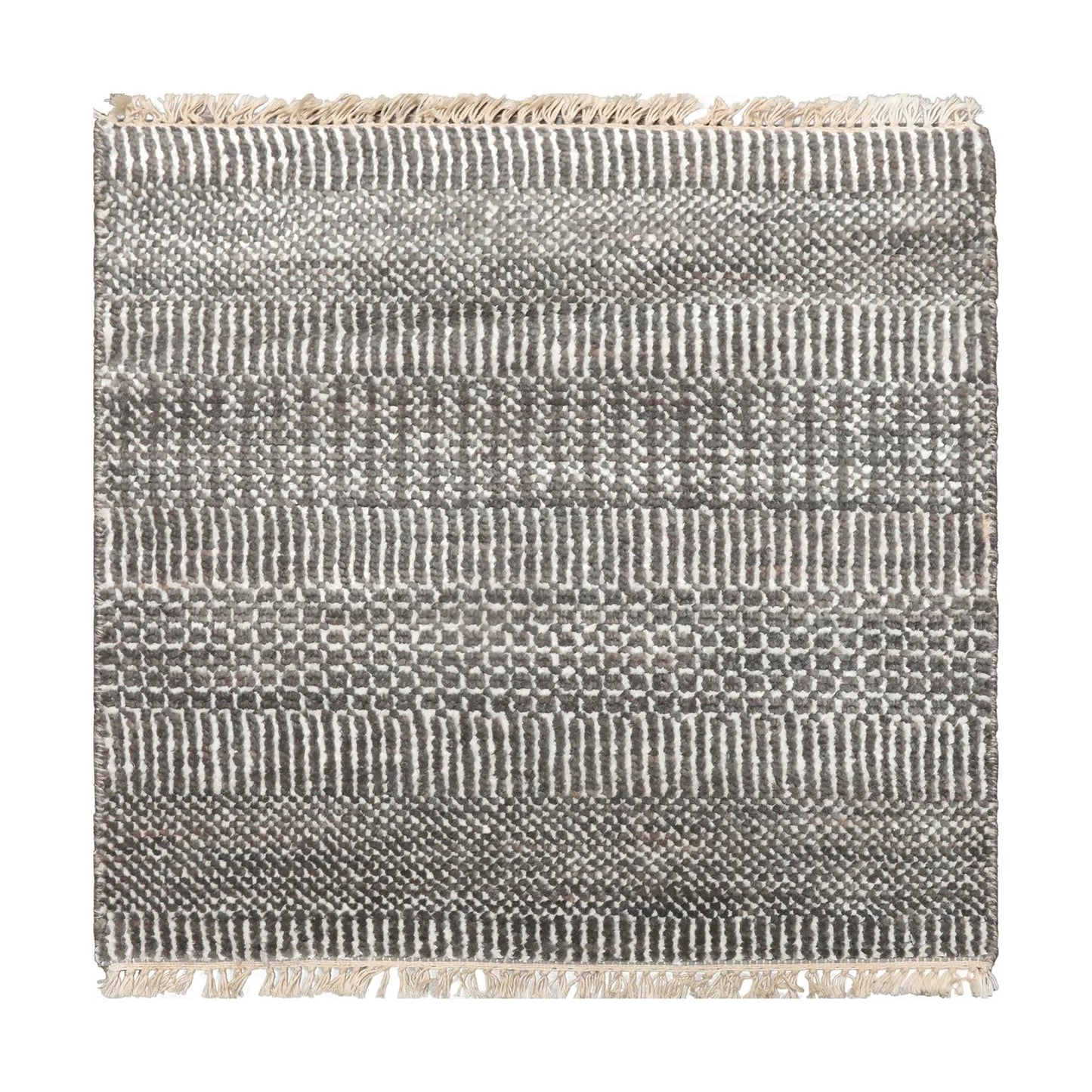 2'x2' Ivory Hand Knotted Tibetan Modern Wool and Bamboo Silk Oriental Area Rug-0