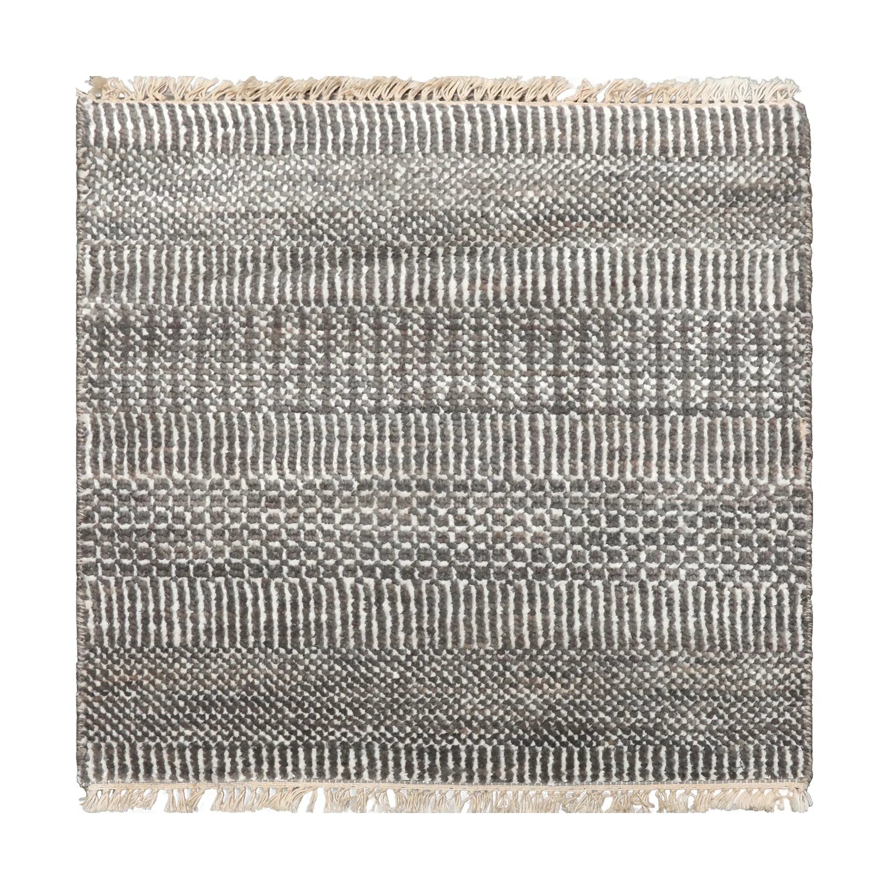2'x2' Ivory Hand Knotted Tibetan Modern Wool and Bamboo Silk Oriental Area Rug-0