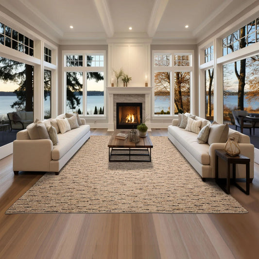 LoomBloom Multi Sizes Oatmeal Hand Woven Flatweave Contemporary Geometric Wool Oriental Area Rug-0