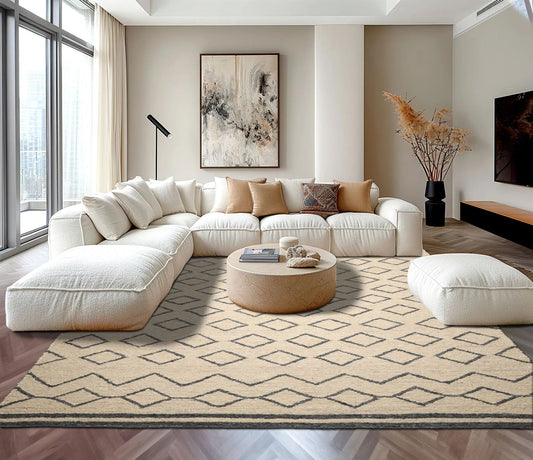 LoomBloom Multi Sizes Oatmeal Hand Woven Flatweave Contemporary Geometric Wool Oriental Area Rug-0
