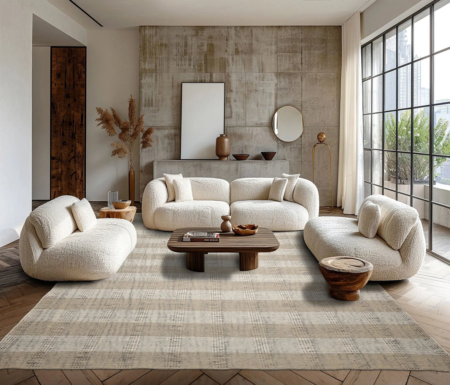 LoomBloom Plaid  Multi Sizes Ivory Hand Woven Flatweave Modern Wool Oriental Area Rug-2