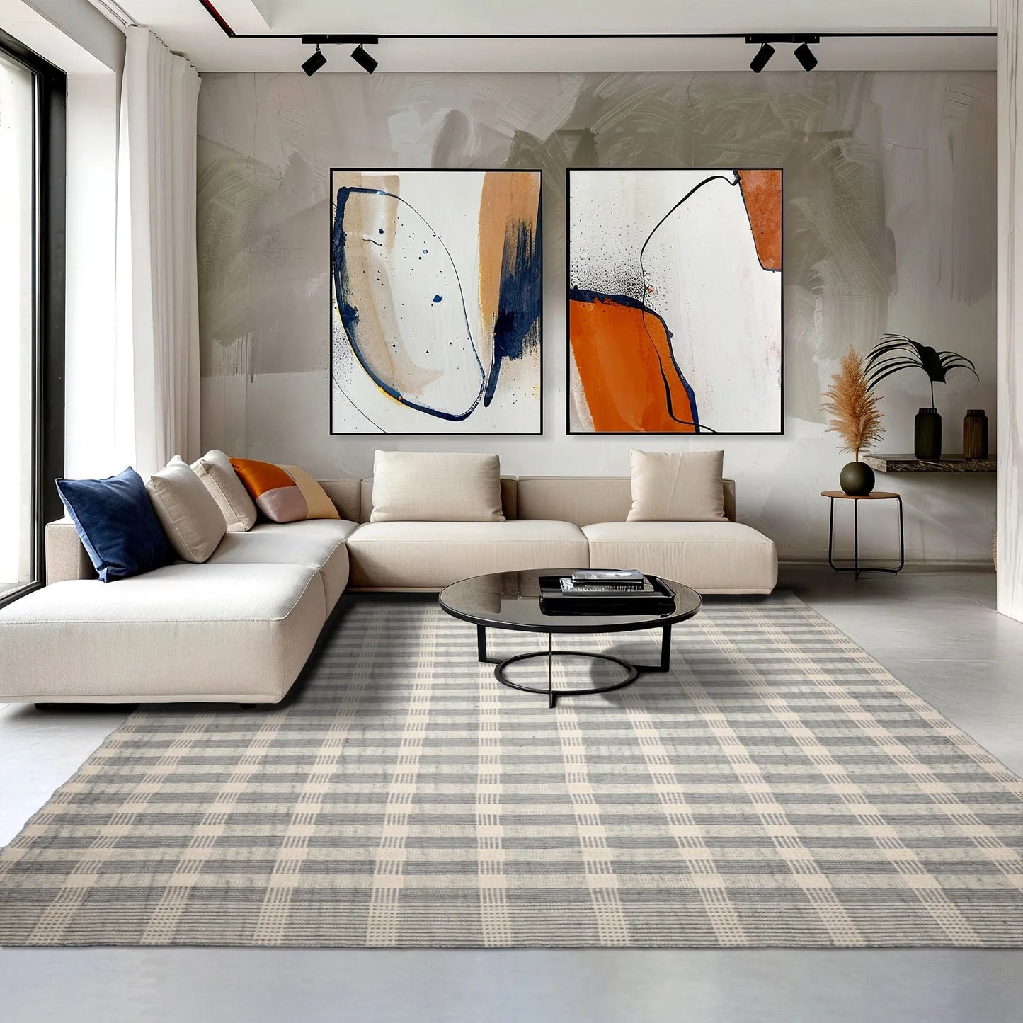 LoomBloom Plaid  Multi Sizes Ivory Hand Woven Flatweave Modern Wool Oriental Area Rug-1