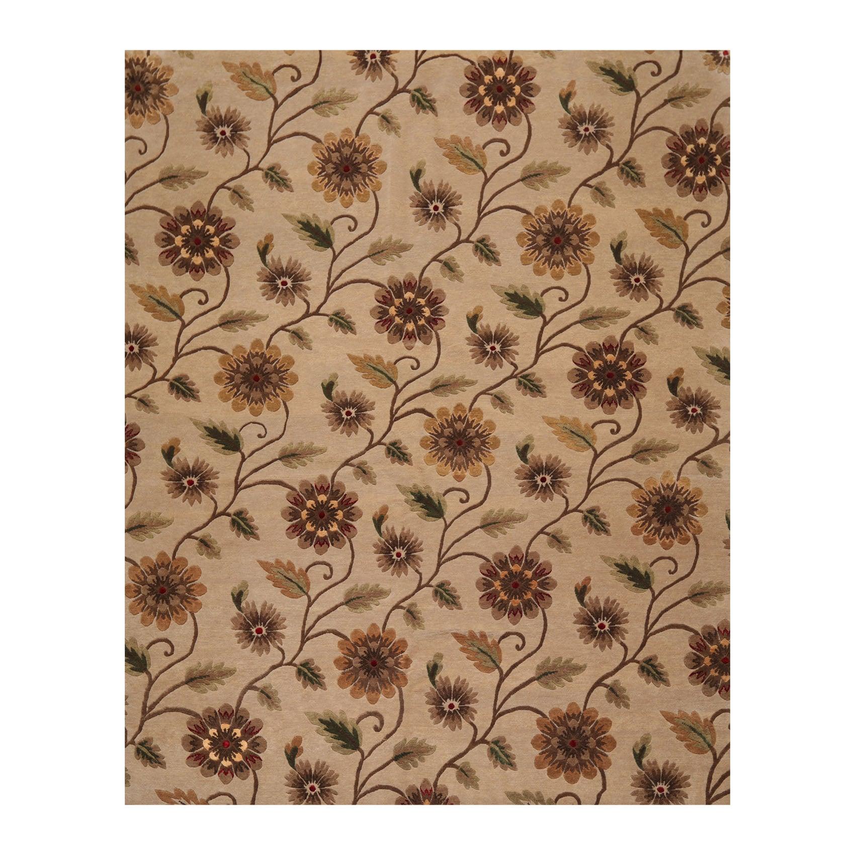 7'10" x 9'11" Hand Knotted Tibetan Wool & Silk Transitional Area Rug Tan-0