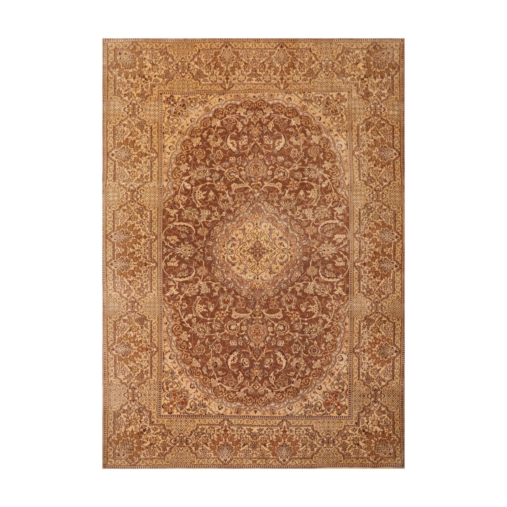 7'11" x 11'11" Hand Knotted Wool & Silk Tabrizz 250 KPSI Area Rug Brown-0
