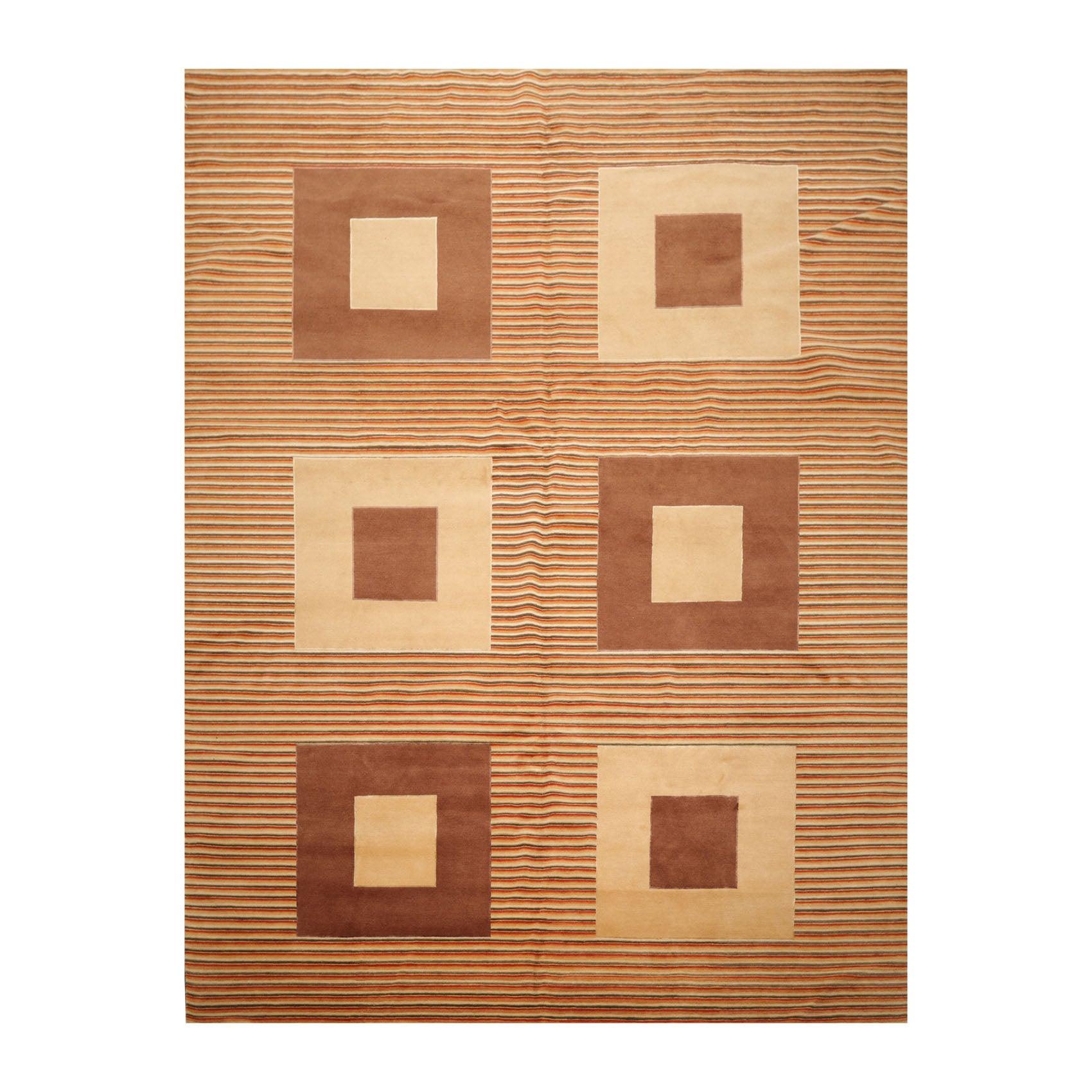 8'11"x11'10'' Hand Knotted Tibetan Wool Art Deco Modern Area Rug Beige Brown-0