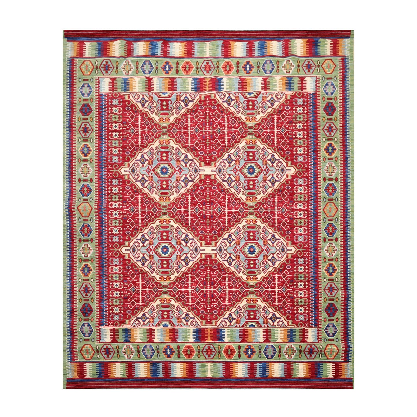 8'1" x 11'3" Medallion 100% Wool Area Rug Red Made in USA-0