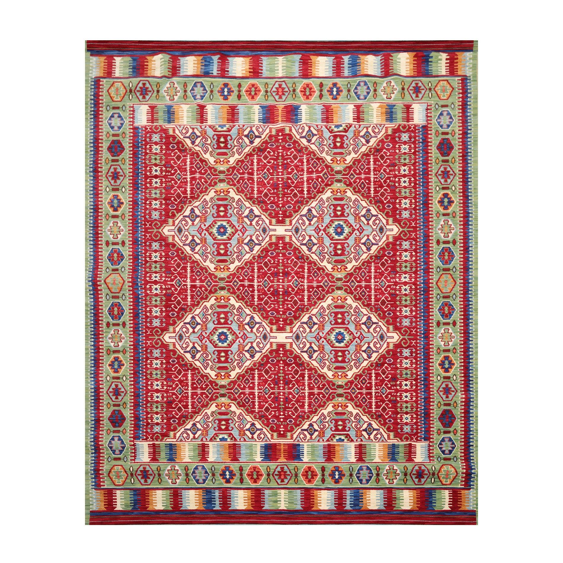 8'1" x 11'3" Medallion 100% Wool Area Rug Red Made in USA-0