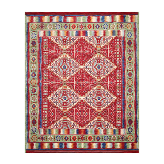 8'1" x 11'3" Medallion 100% Wool Area Rug Red Made in USA-0