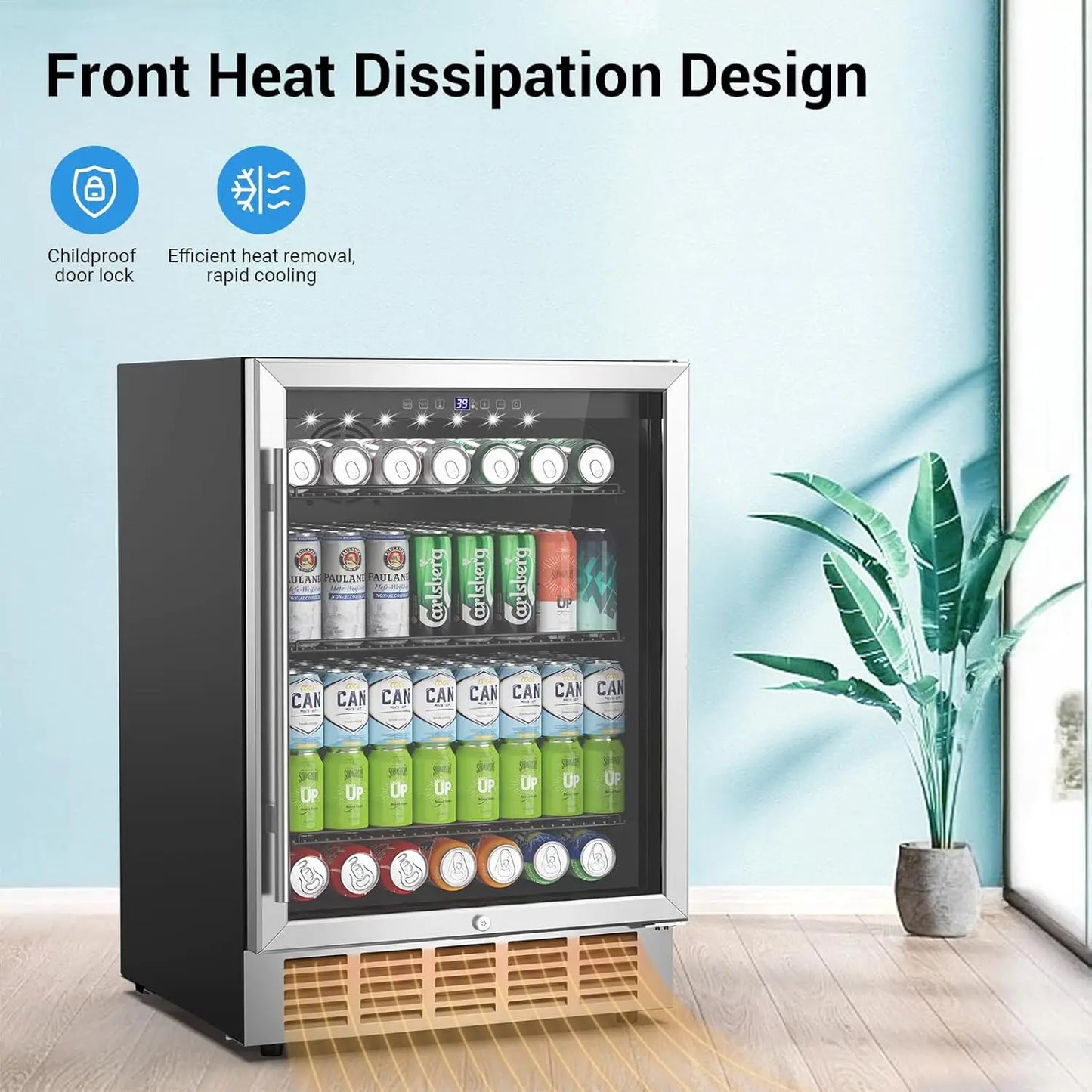 24 Inch Beverage Refrigerator 190 Cans Built-in/Freestanding Beverage Cooler Digital Memory Under Counter Beer Fridge Glass Door