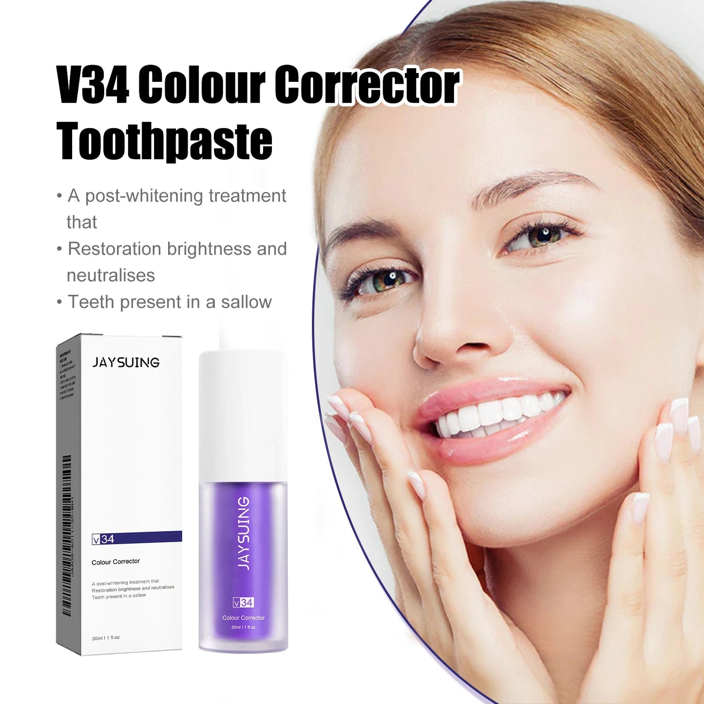 JAYSUING V34 Teeth Whitening Toothpaste Teeth Whitening Clean Stain Removal Tooth Paint Booster Brightness Reduce Yellow