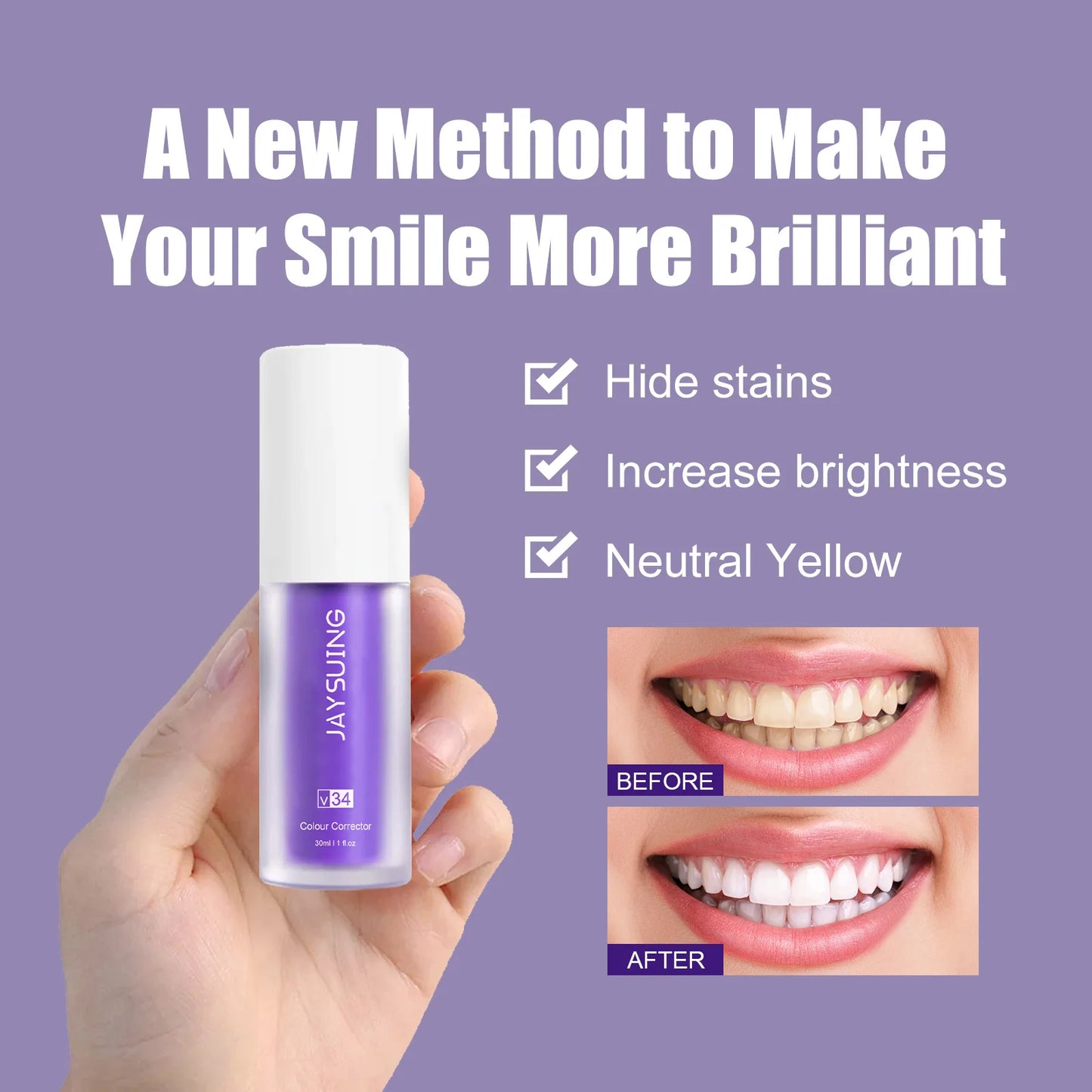 JAYSUING V34 Teeth Whitening Toothpaste Teeth Whitening Clean Stain Removal Tooth Paint Booster Brightness Reduce Yellow