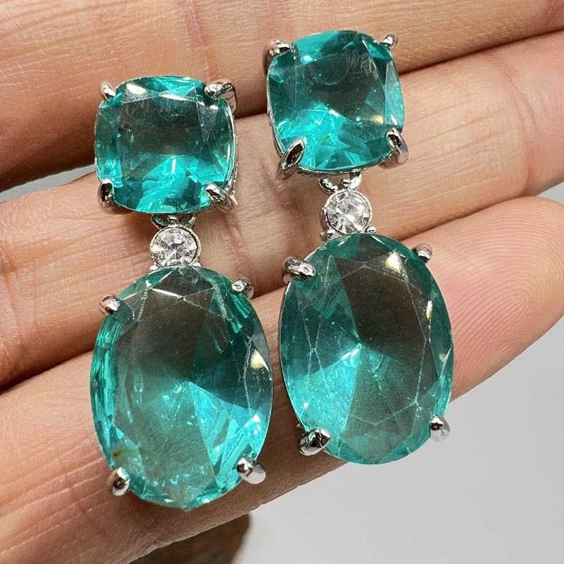 Square Blue Stone Dangle Earrings for Women Engagement Wedding Earring Birthday Anniversary Gift Jewelry Accessories