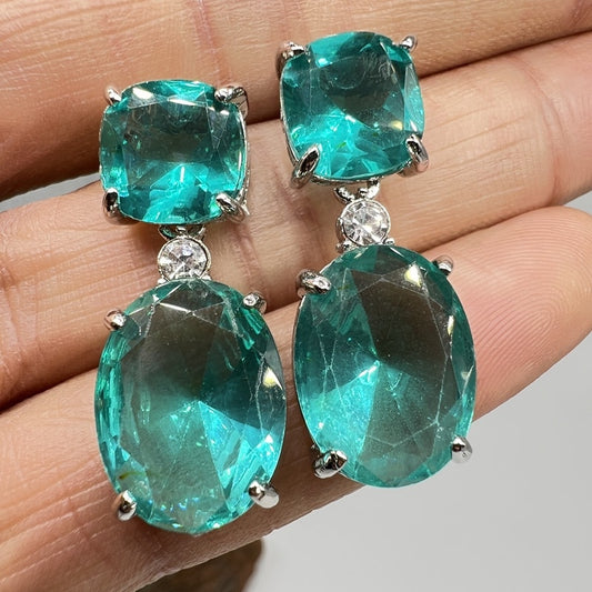 Square Blue Stone Dangle Earrings for Women Engagement Wedding Earring Birthday Anniversary Gift Jewelry Accessories