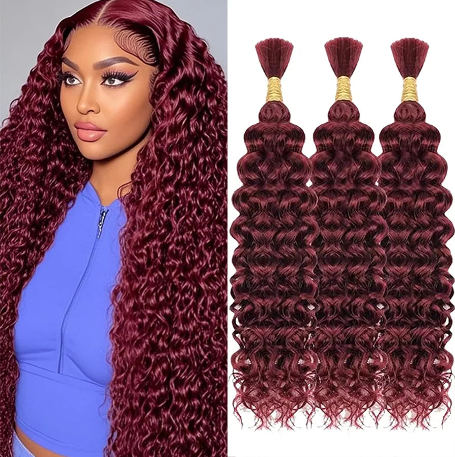 Highlight 613 Curly Boho Braids Human Hair Bulk Braiding Hair Burgundy 99J Blonde Deep Wave 100% Human Hair Extensions Bundles