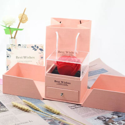 Double Door Eternal Rose Gift Box Jewelry Packaging Box Ring Earnail Necklace Jewelry Box