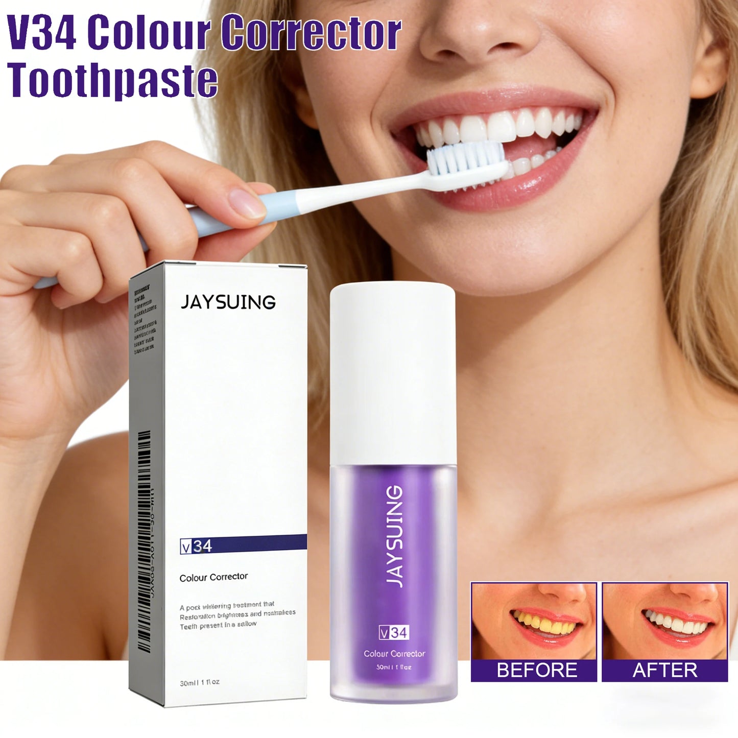 JAYSUING V34 Teeth Whitening Toothpaste Teeth Whitening Clean Stain Removal Tooth Paint Booster Brightness Reduce Yellow