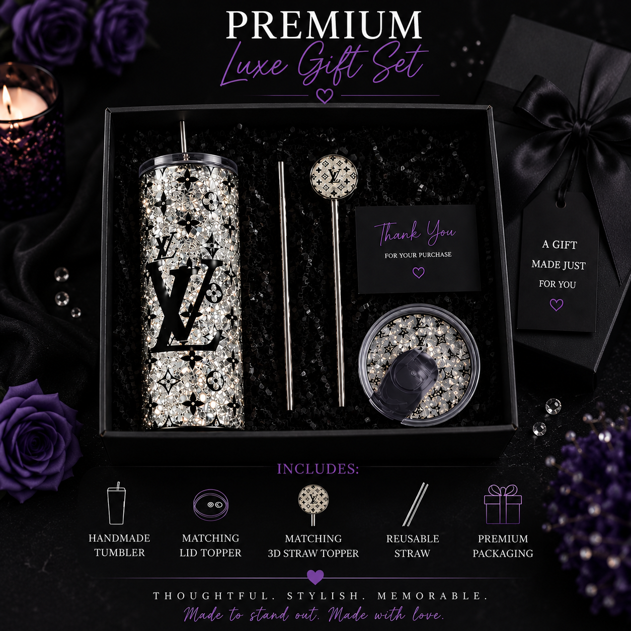 Silver Shimmery Tumbler with Matching Lid - Luxe Bundle