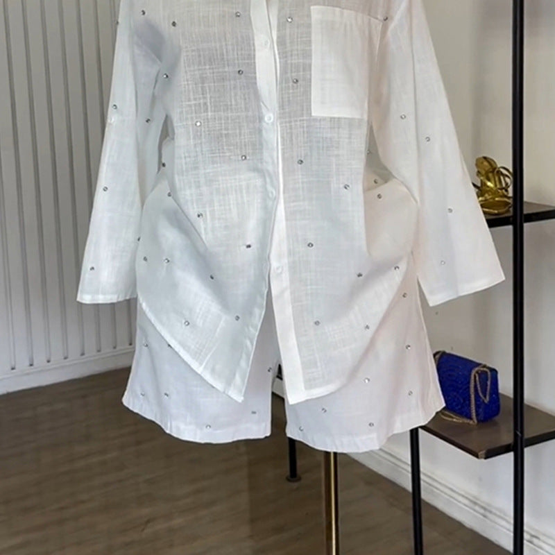 Collar shirt shorts set