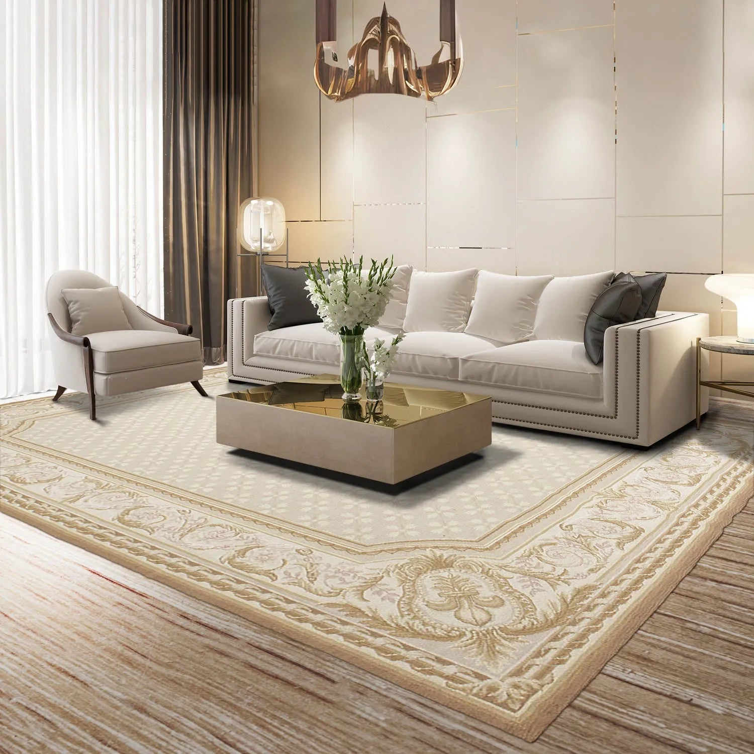 Hand Woven Aubusson 100% Wool Traditional Oriental Area Rug Beige 5'11" x 8'7"-0