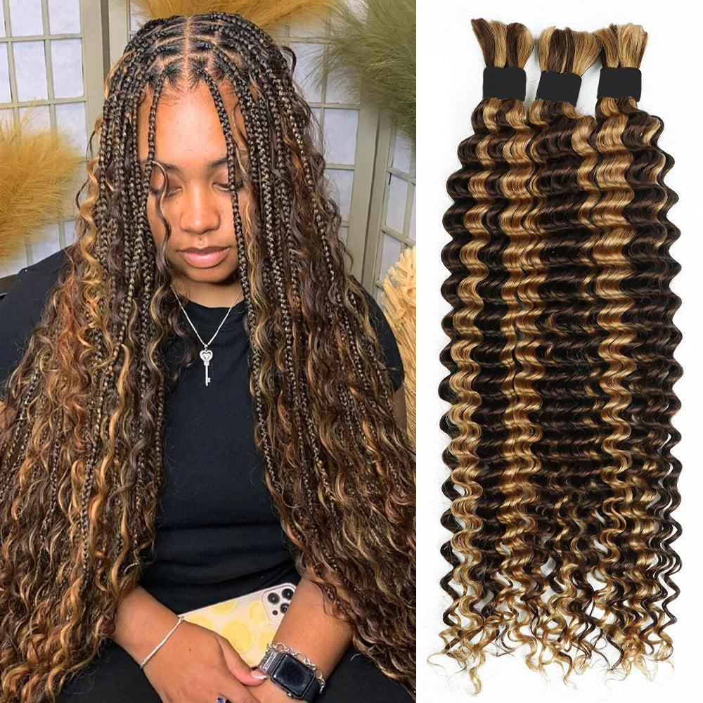 Highlight 613 Curly Boho Braids Human Hair Bulk Braiding Hair Burgundy 99J Blonde Deep Wave 100% Human Hair Extensions Bundles