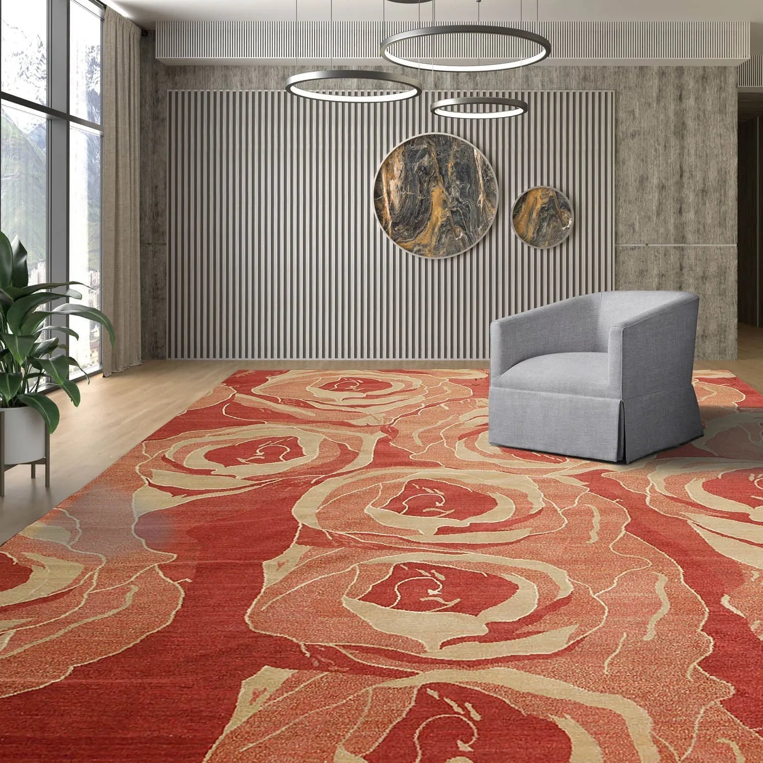 Tibetan Hand Knotted Area Rug Carpet Modern Wool & Silk Red New Red 7'10" x 9'10"-0